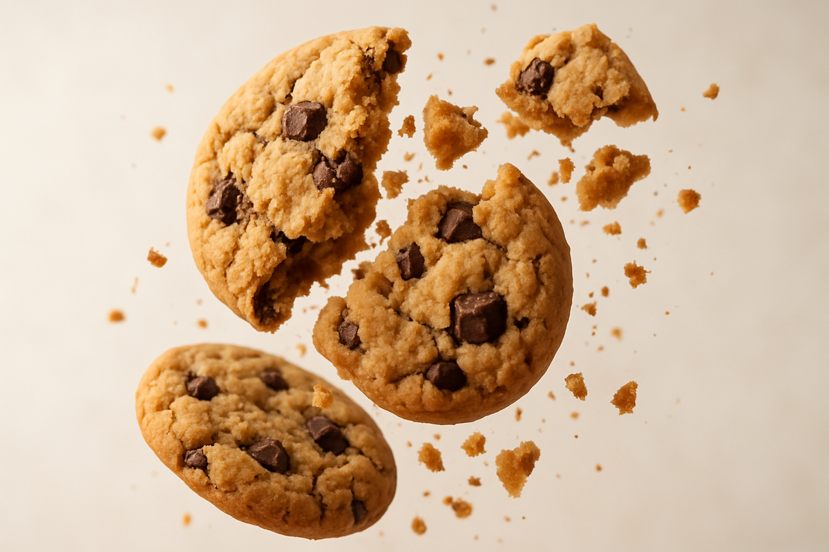 cookies crumbling with a light gradient background offwhite